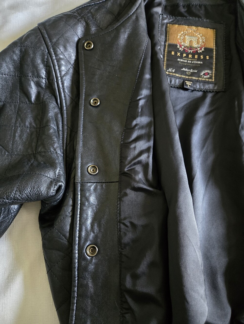 Vintage Express Quilted Leather Bomber Jacket L Parisian Moto Street Style Y2K - Picture 12 of 12